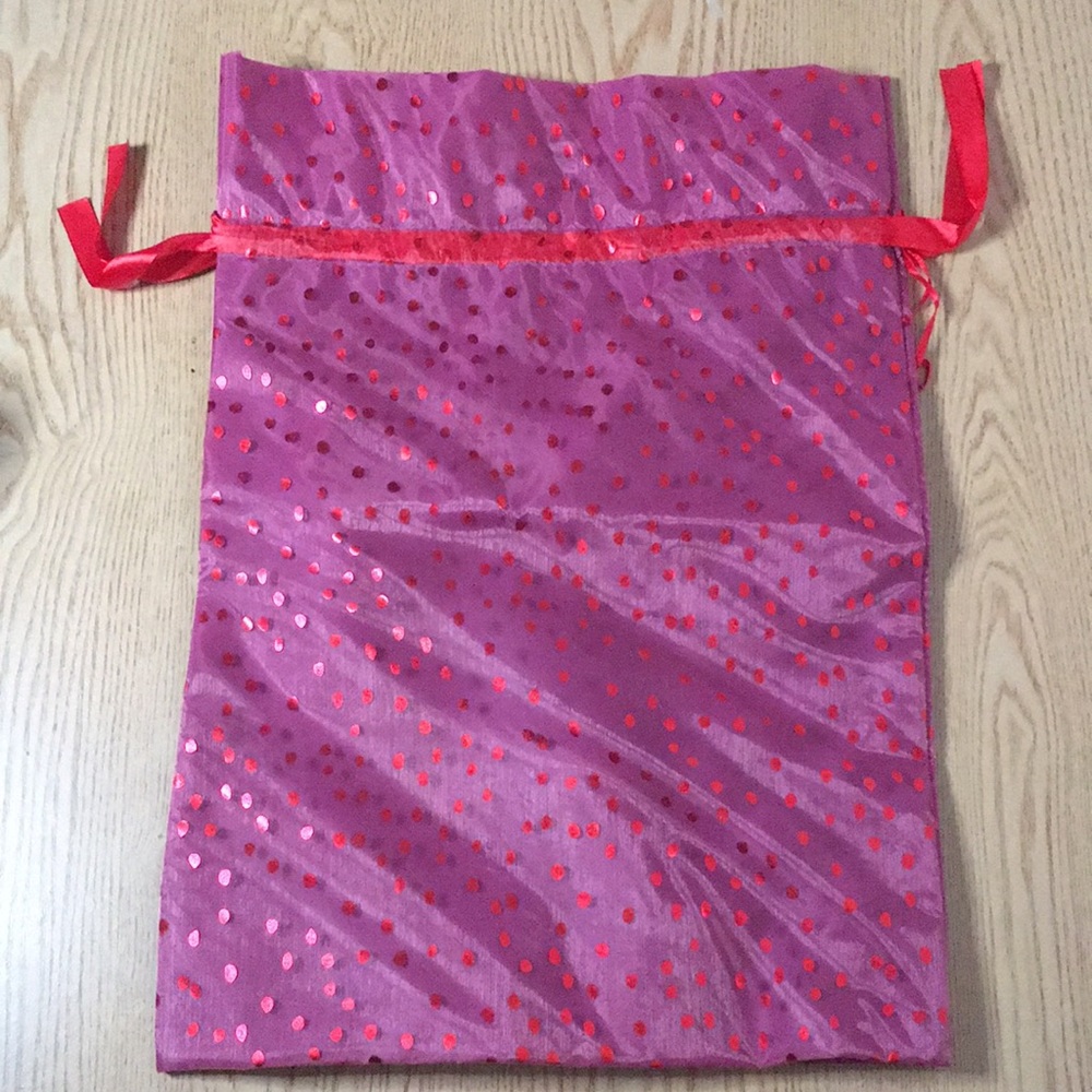 Free New Polka Dot Sheer Gift Bag with Ribbons Dark Pink/Red Size 18.5”x13”x4.5”